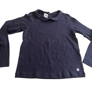 Petite Bateau Girls Navy Peter Pan Collar Long Sleeve Cotton Preppy Top size 6